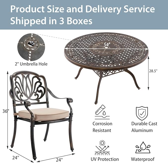 5-Piece Cast Aluminum Patio Furniture, Outdoor Dining Sets - Image 6