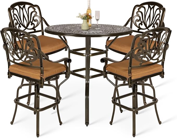 VIVIJASON 5-Piece Patio Swivel Bar Stools Set, All Weather Cast Aluminum by VIVIJASON