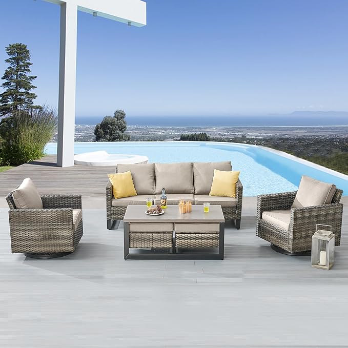 Belord 6 Piece Outdoor Furniture Patio Wicker Sofa Set, Oversize Outdoor Swivel by Belord