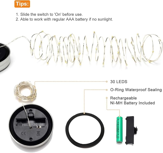 Mlambert Mason Jar Solar Lights 30 LEDs, 6 Pack Hanging Solar Lanterns Outdoor - Image 6