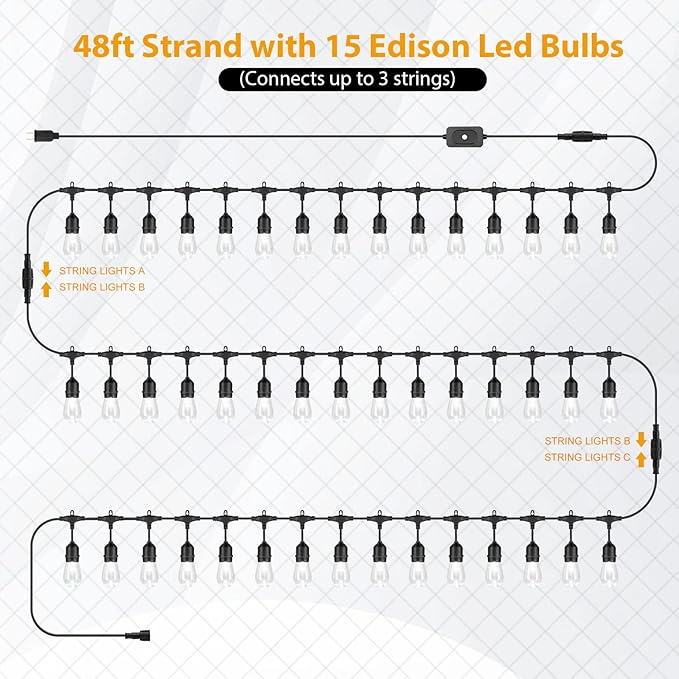 Mlambert 144Ft 3-Color in 1 48Ft Remote LED Dimmable Outdoor String Lights - Image 2