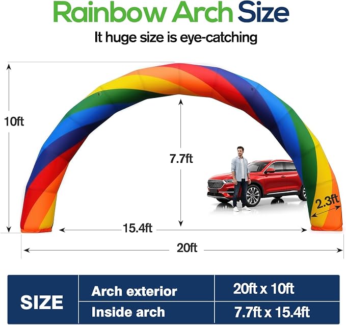 Inflatable Rainbow Arch 20ftx10ft Inflatable Archway Outdoor Holiday Decorations - Image 4