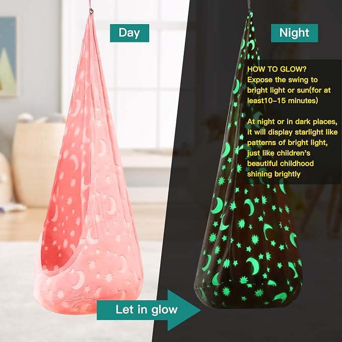 Kids Pod Swing Seat, Flannel Sensory Swing Chair Nightglow - Image 3