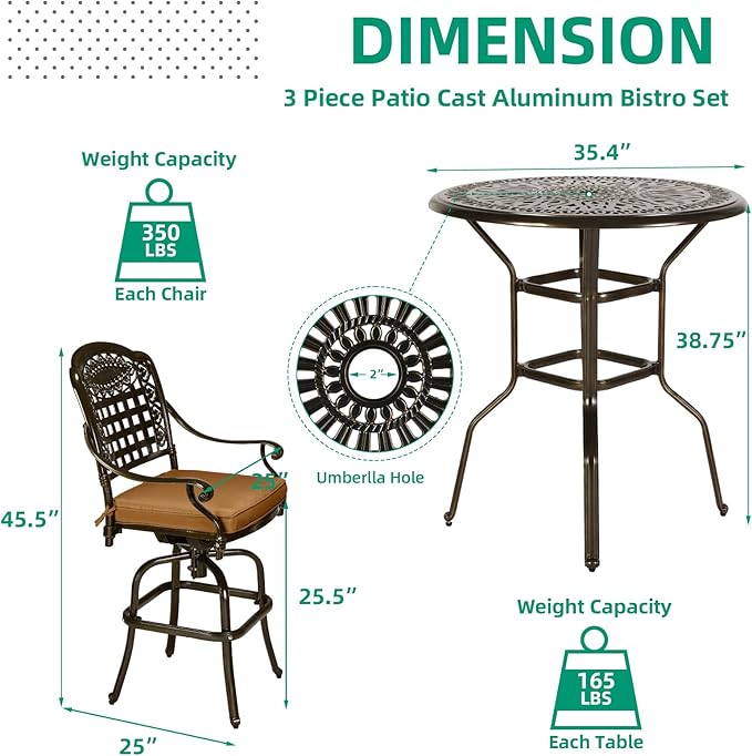 VIVIJASON 5-Piece Patio Swivel Bar Stools Set, All Weather Outdoor Cast - Image 6