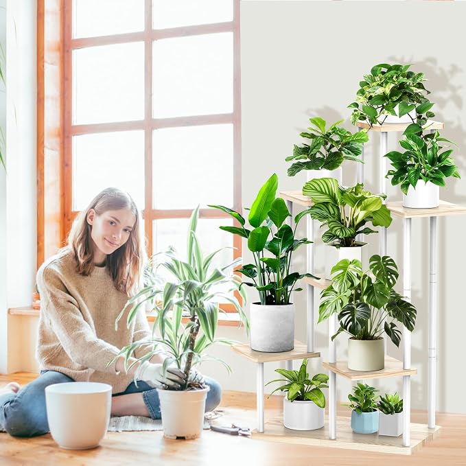 7 Tier Plant Stand Indoor, Thickened Metal Wood Corner Plant Shelf Stands - Image 6