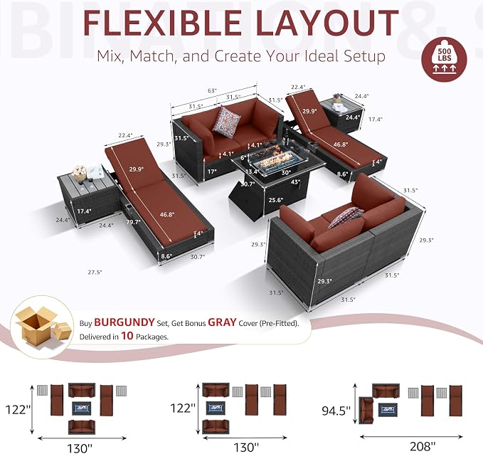 NICESOUL 9 Piece Patio Furniture Set - Image 6