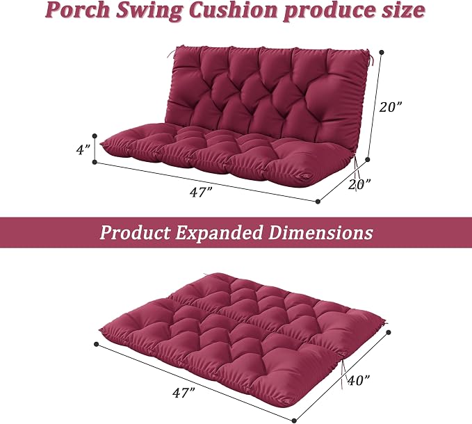 Porch Swing Cushion with Backrest 2-3 Seater Outdoor Bench Cushions Waterproof - Image 2