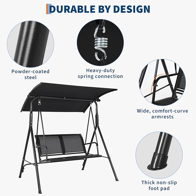 Porch Swing with Adjustable Canopy - Image 3