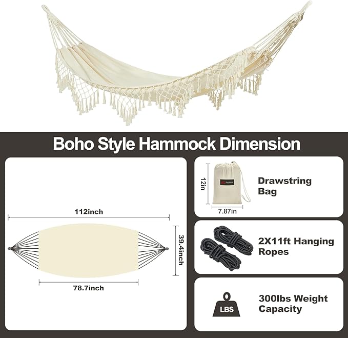 JoyView Boho Macrame Single Hammock - Image 3