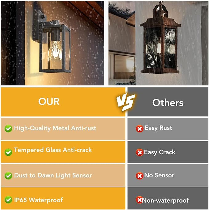PARTPHONER Dusk to Dawn Outdoor Light Fixtures, Waterproof Exterior Wall Sconce - Image 5