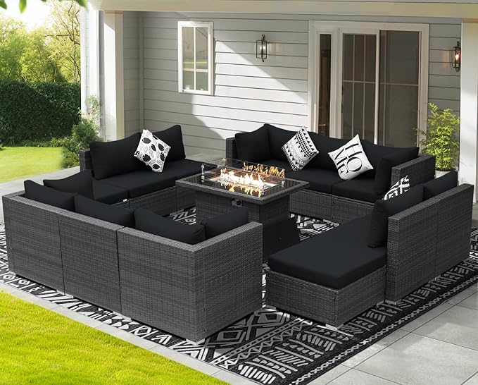 NICESOUL 13 Piece Patio Furniture w/Fireplace, Elegant Outdoor Seating w/Firepit - Image 3