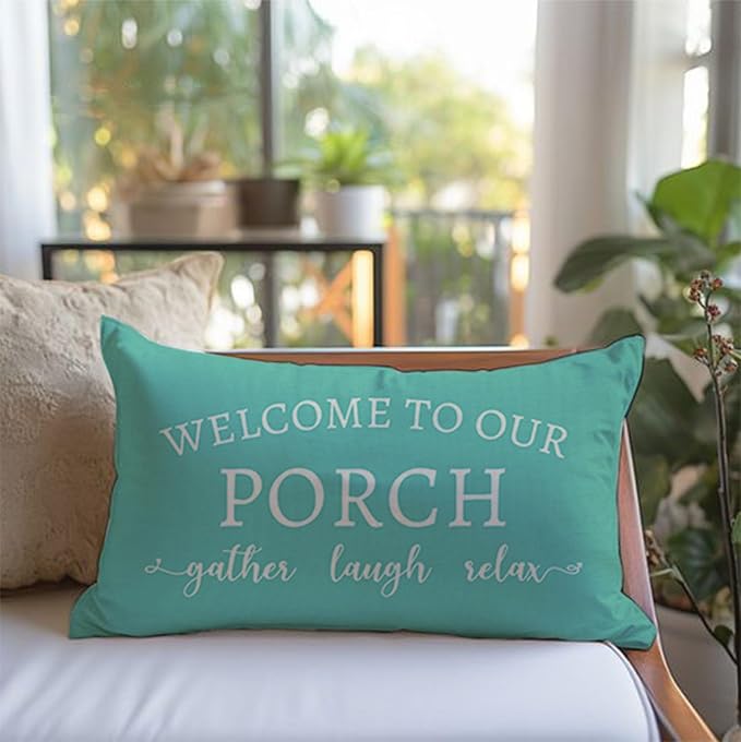 PANDICORN Welcome to Our Porch Stay Awhile Turquoise Farmhouse Outdoor Beach - Image 2
