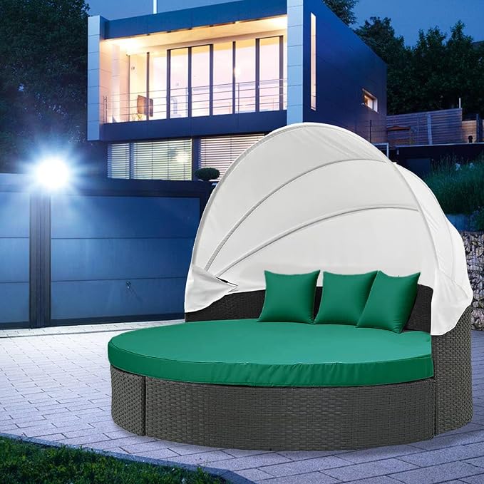 MICTONY Outdoor Daybed Cushion Cover, Sun Bed Round Cushion ONLY, Ink Green - Image 8