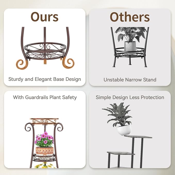 LASZOLA 3 Tier Bronze Metal Plant Stand - Image 4