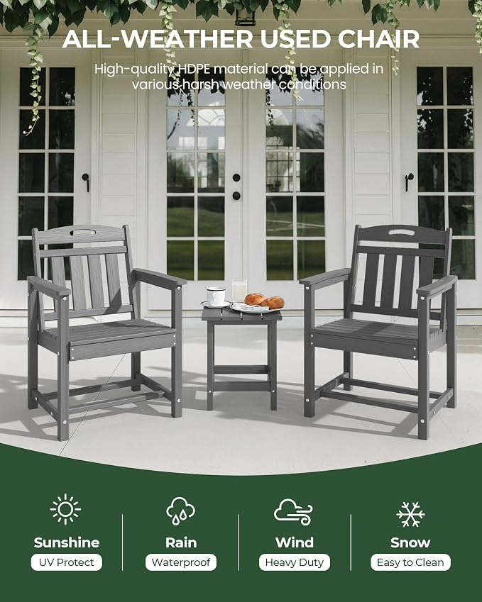 Patio Chairs Set of 2, HDPE Outdoor Dining Chairs - Image 4