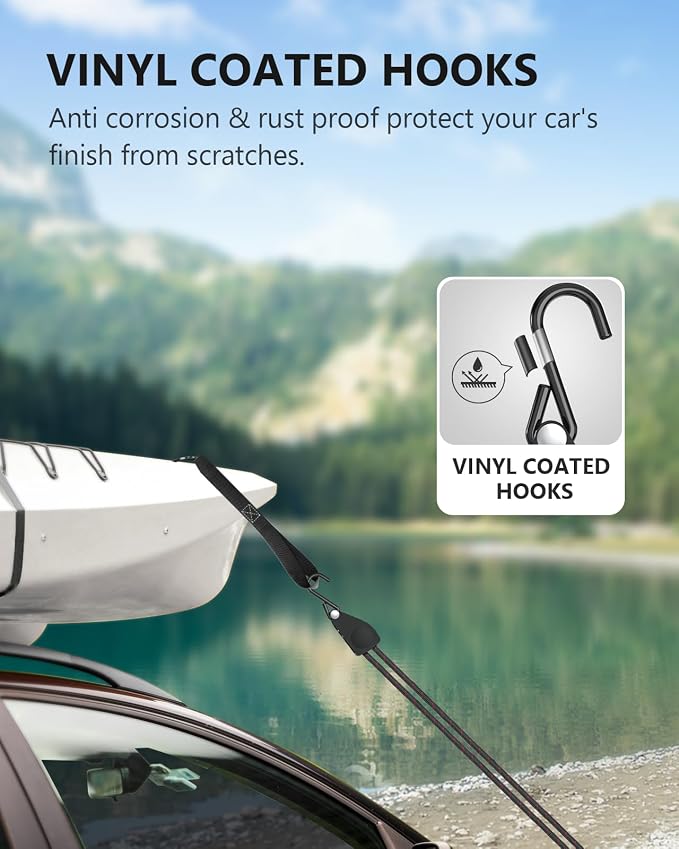 Kayak Straps Tie Downs 8 Pack Set, Roof Rack Straps Adjustable Ratchet Tie Down - Image 5