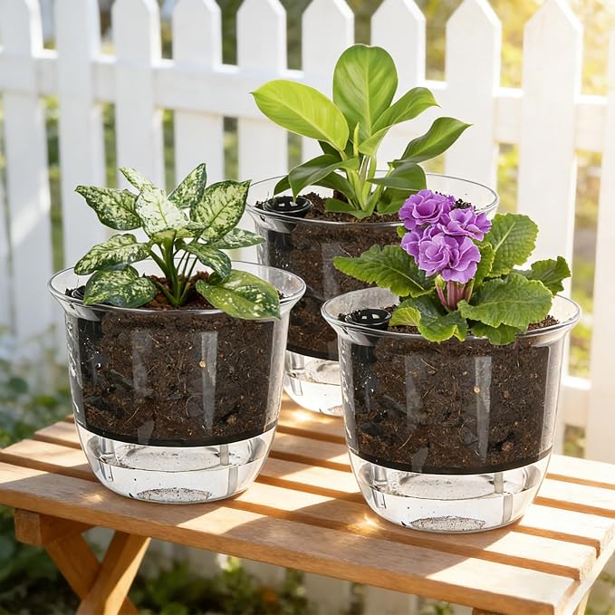Self Watering Pots, 3 Pack 6.5/5/4 Inch Clear Plant Pot Self Watering Planter - Image 5