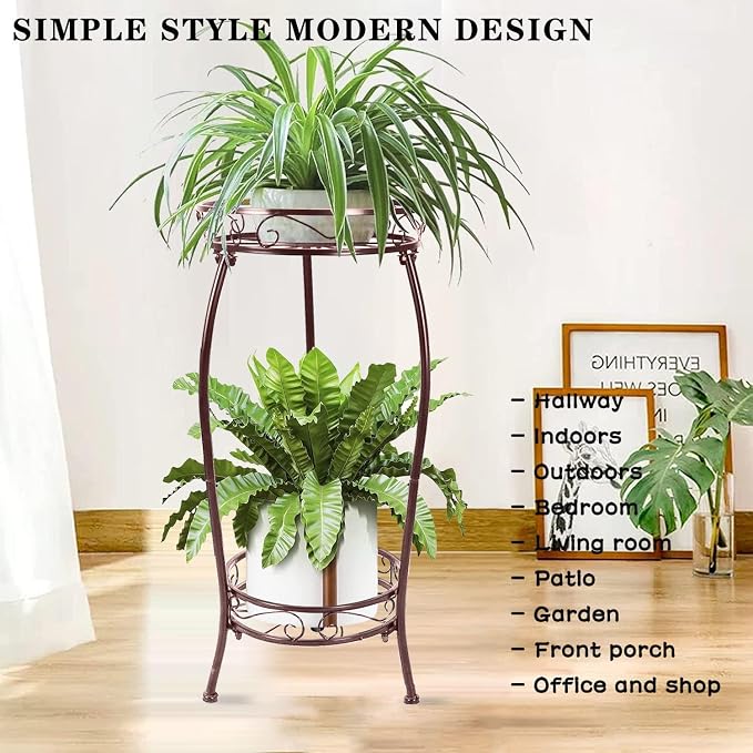 MOCORY Plant Stand Indoor Outdoor 2 Tier 27" Tall Metal Potted Holder Rack - Image 2
