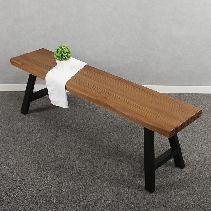 MBQQ 55 inch Outdoor Soild Wood Bench, Patio Picnic Bench, Oil Finished - Image 4