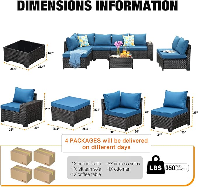9 Pieces Patio Furniture Set All-Weather Outdoor Wicker Sectional Conversation - Image 5