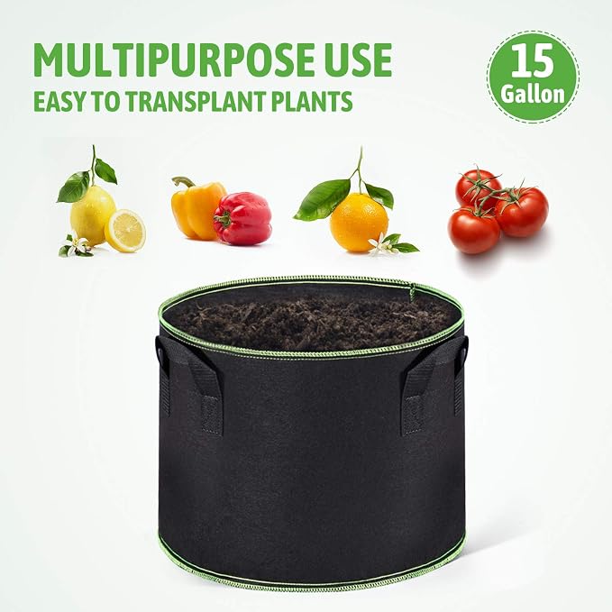 Delxo 10 Pack 15 Gallon Heavy Duty Aeration Fabric Pots Thickened Nonwoven - Image 5