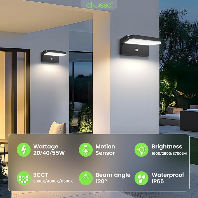 ALUSSO® 20W/40W/55W LED Outdoor Motion Sensor Wall Light, 3000K/4000K/6500K - Image 2