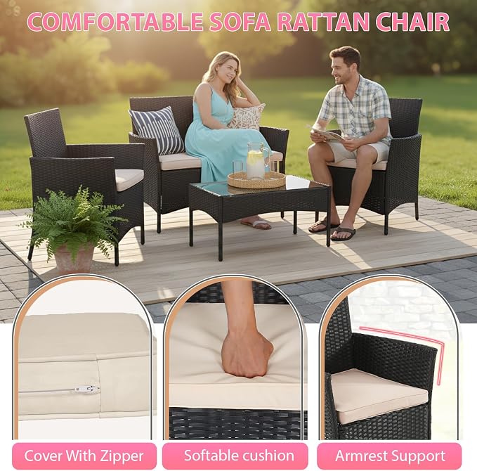 FDW Rattan Furniture Wicker Chair Patio Bristo Set - Image 5