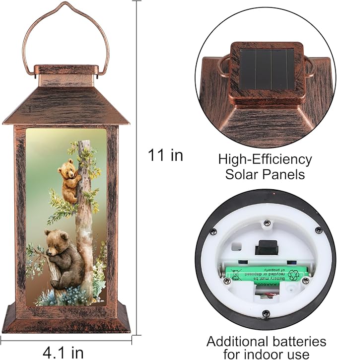 Outdoor Hanging Solar Lantern Waterproof Outside Bear Pattern Landscape Lights - Image 5
