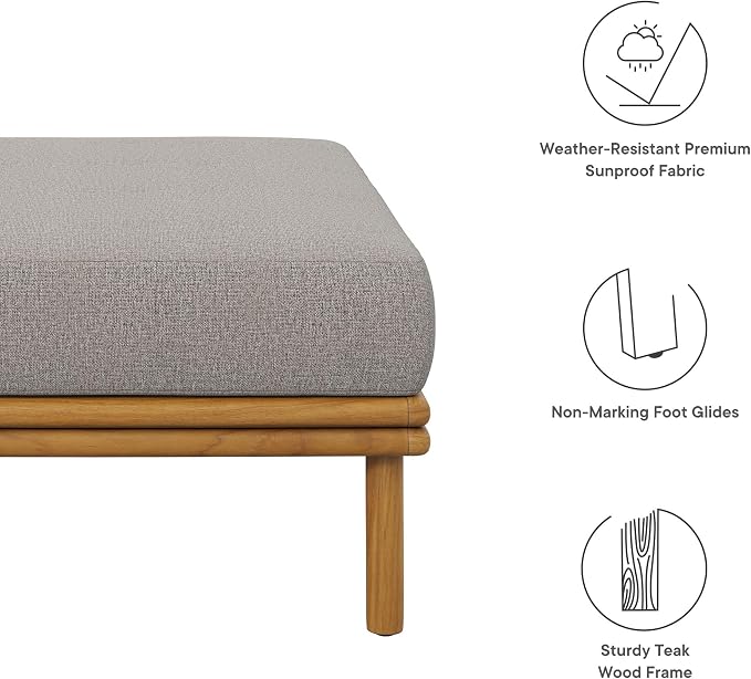 Modway Wren Teak Wood Outdoor Ottoman in Natural Driftwood - Image 5