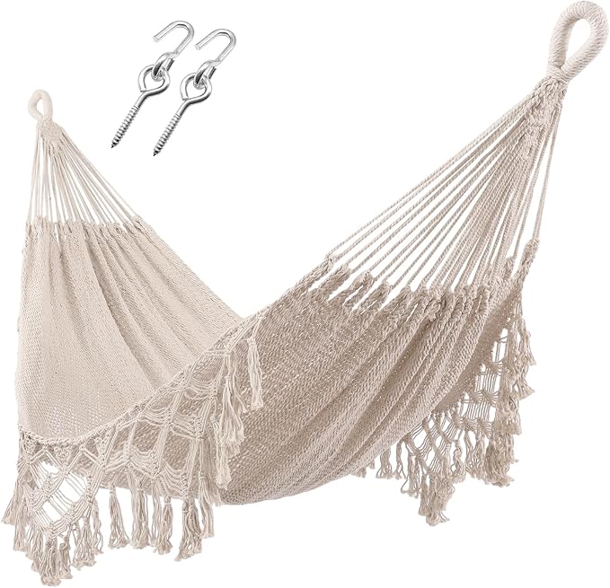 ZEAN Handwoven Hammock with Tassels by Thick Cotton Rope XL Two Person Hammock by ZEANTZ.