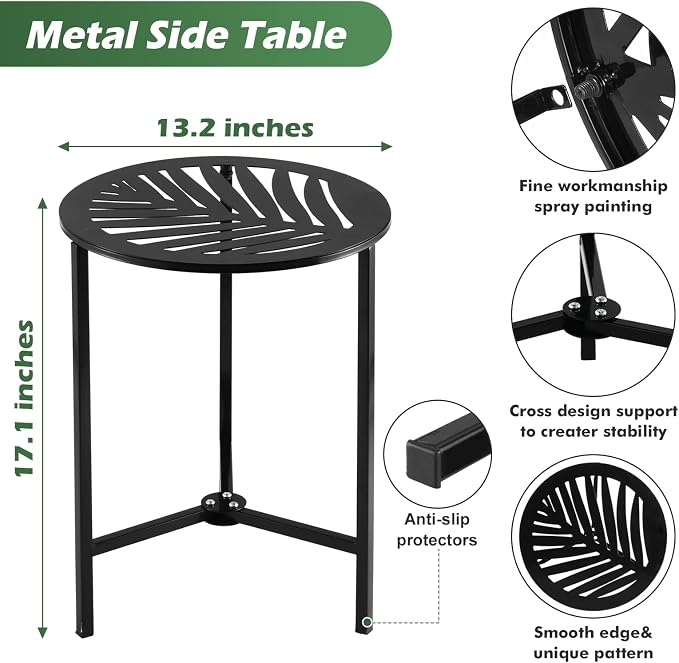 Party Zealot 1-Pack Small Round Metal Side Tables, 13-Inch Black Outdoor End - Image 3