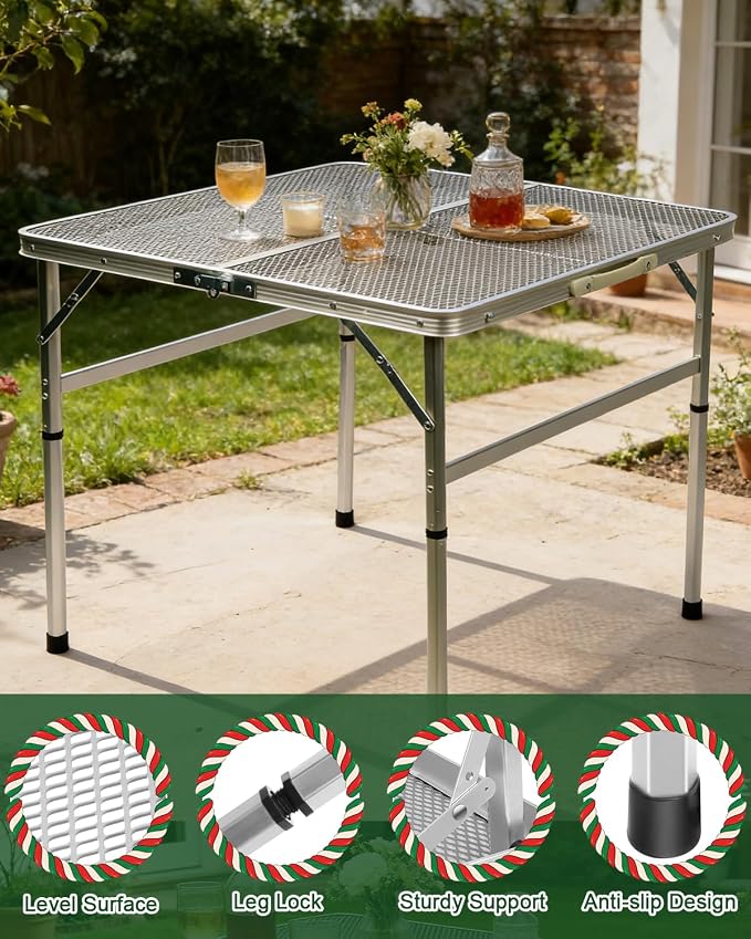 Square Folding Card Table with Adjustable Height, Patio & Indoor Use, Fits 2–4 - Image 5