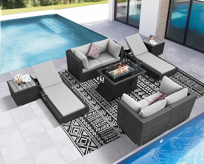 NICESOUL 9 Piece Patio Furniture Set wtih Firepit, Extra-Large Outdoor Sectional - Image 2
