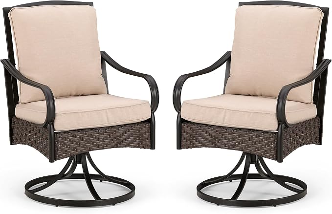 PHI VILLA Patio Swivel Chairs Set of 2, Heavy Duty Outdoor Metal Wicker Dining by PHIVILLAThepioneerofcomfortablehouseholdsupplies