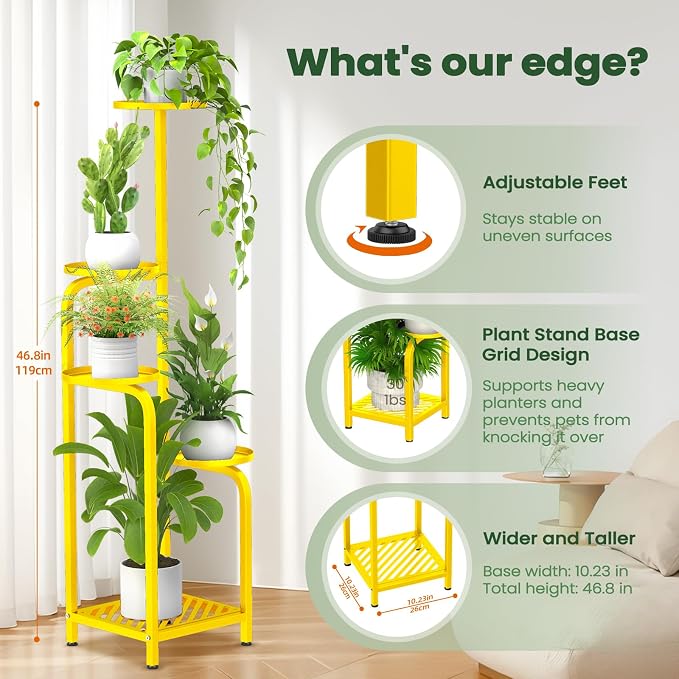 TOSKING 5 Tier Tall Plant Stand Indoor Outdoor, Heavy Duty Corner Shelf - Image 5