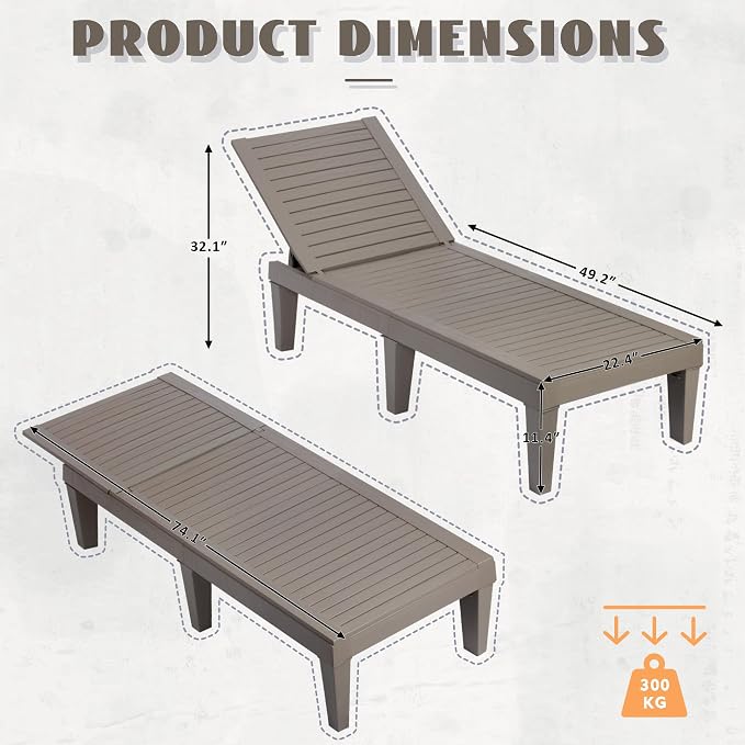 Outdoor Chaise Lounge Set of 2, Lightweight Patio Chairs, Waterproof Sun - Image 2