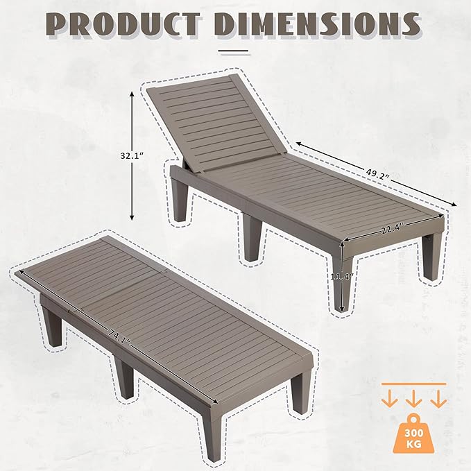 Lounge Chair, Pool Lounge Chairs Set of 2, Lounge Chair Outdoor, Waterproof Sun - Image 3
