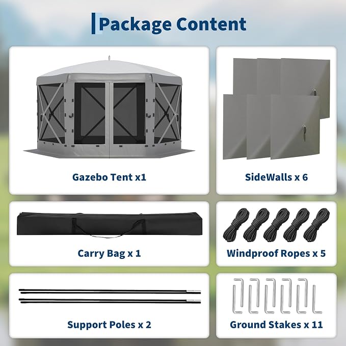 13x13FT 6-Sided Pop Up Gazebo Tent，One-Push Setup Canopy Tent - Image 9