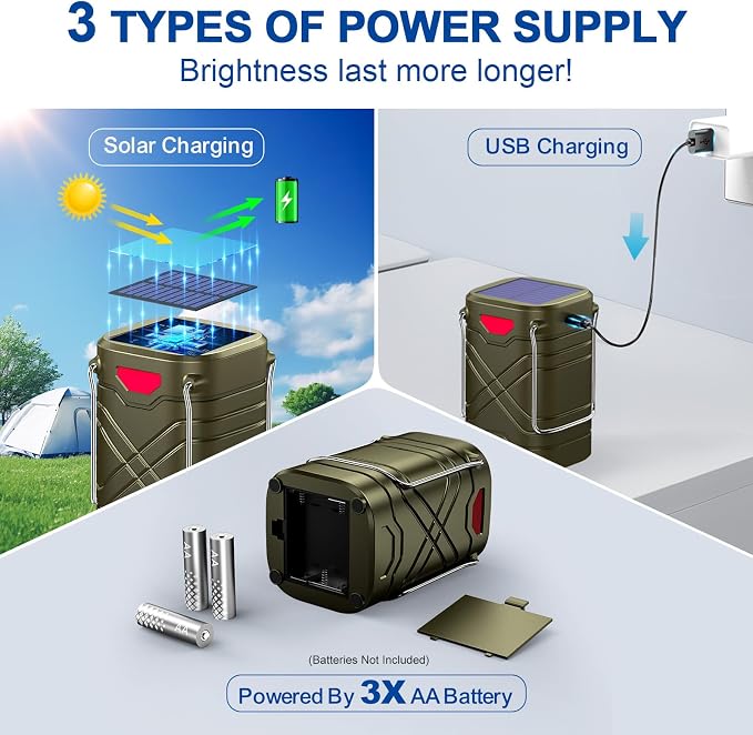LETMY 4 Pack Camping Lantern, Rechargeable LED Lanterns, Solar Lantern Battery - Image 2