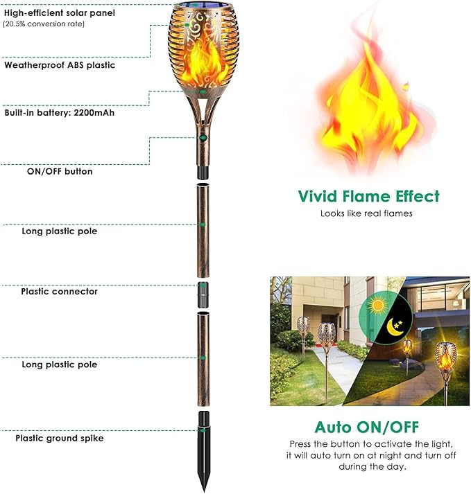 TomCare Solar Lights Outdoor 99 LED Higher & Larger Flickering Flame Solar - Image 2