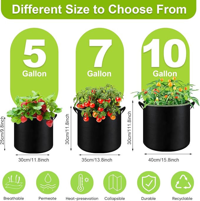 6-Pack 7 Gallon Grow Bags - 300G Heavy Duty Aeration Fabric Pots - Image 2