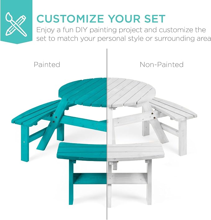 Best Choice Products 6-Person Circular Outdoor Wooden Picnic Table - Image 6