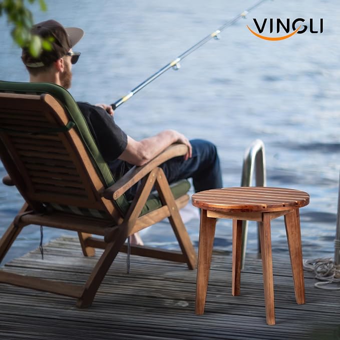 VINGLI Solid Wood Outdoor Side Table, Weather-Resistant Round Patio End Accent - Image 8