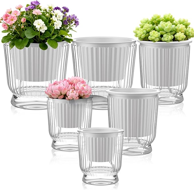 Set of 6 Self Watering Plant Pot 3 Sizes Plastic Double Layer Self Watering by Unknown