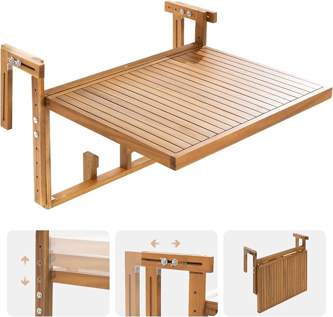 Idzo FSC Acacia Wood Folding Balcony Bar Table - Image 7