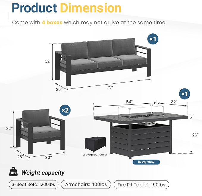 Wisteria Lane Aluminum Patio Furniture Set, Patio Conversation Set - Image 2