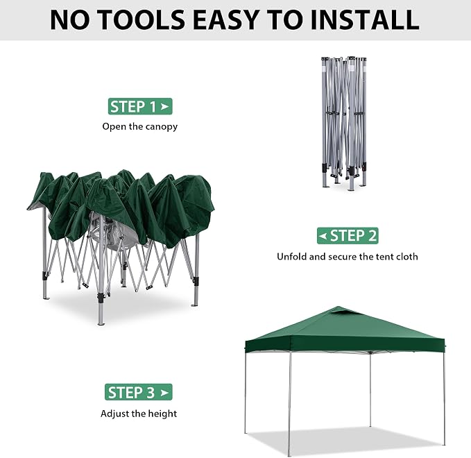GDY 10x10 Pop Up Canopy Tent, Easy Set up Outdoor Silver Coated Beach Gazebos - Image 2