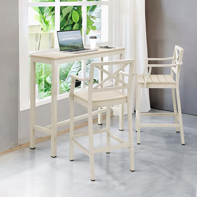 Outdoor Bar Height Table and Chairs Set, 3 Piece Patio Pub Bar Set - Image 2