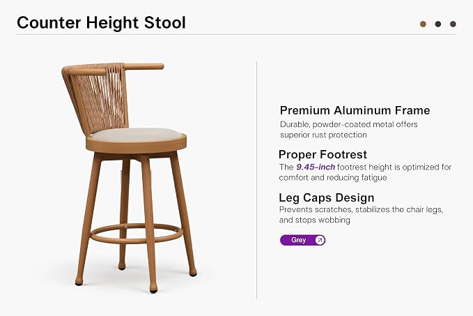 PURPLE LEAF Outdoor Swivel Counter Height Bar Stools Set of 4 Metal Modern - Image 8