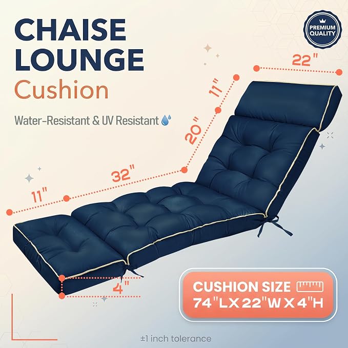 MAGIC ELEPHANT Chaise Lounge Cushion Outdoor, Memory Foam Replacement Patio - Image 3